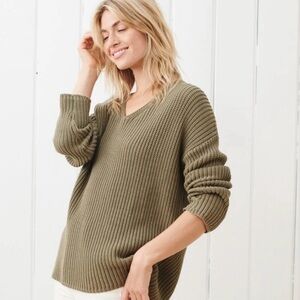 Jenni Kayne Cotton Cabin V-Neck Sweater